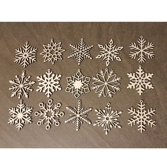 Set of 15, 30, 45, 60 wooden snowflake ornaments, Wooden snowflakes | Etsy (US)