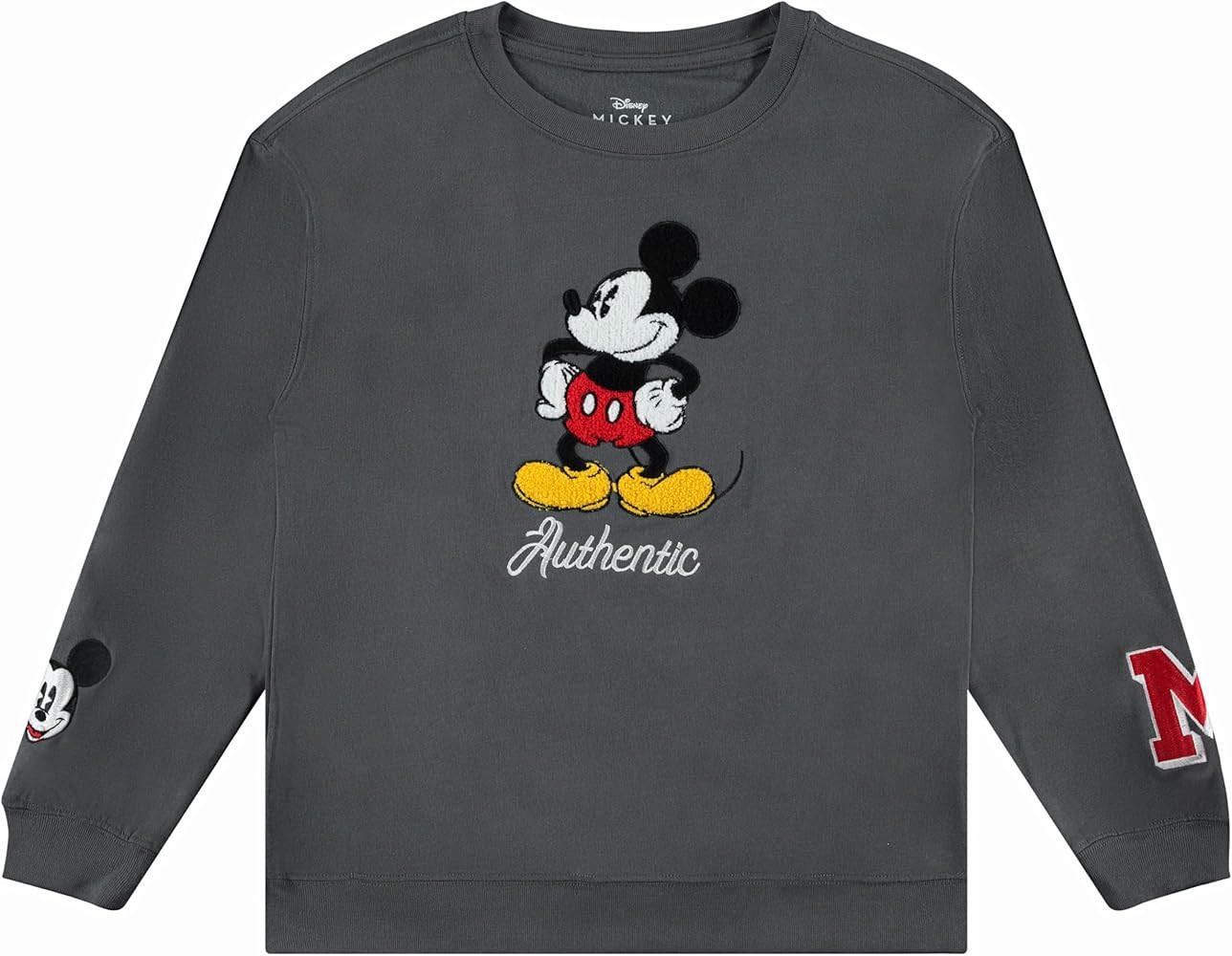 Ladies Mickey Mouse Fashion Sweatshirt Crewneck - Chenille Patch & Embroidery Sleeve - Mickey & M... | Amazon (US)