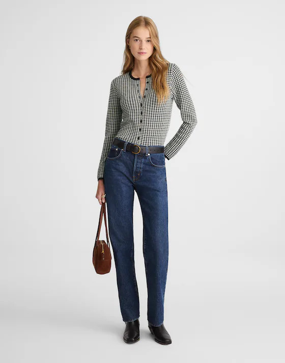 Houndstooth Crewneck Cardigan in 100% Merino Wool | Madewell | Madewell