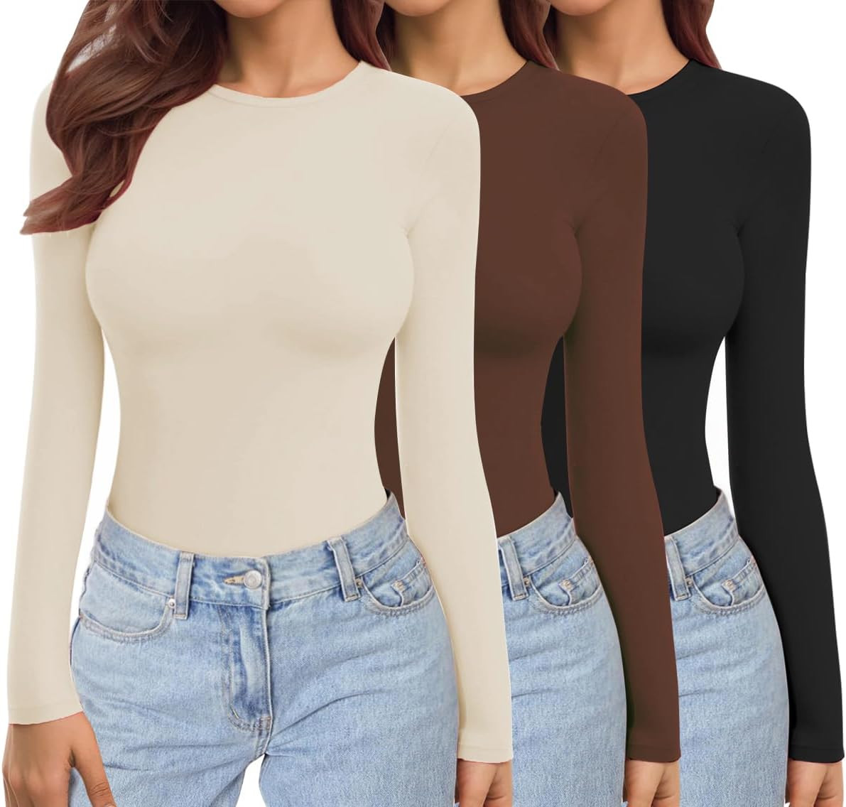 Ekouaer Womens 3 Pack Long Sleeve Shirts Stretch Fitted Thermal Underscrubs | Amazon (US)