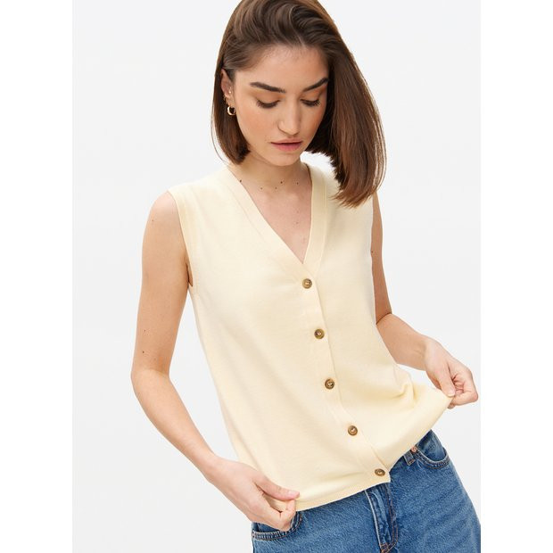 Light Yellow Button Soft Touch Sleeveless Vest 14 | Tu Clothing