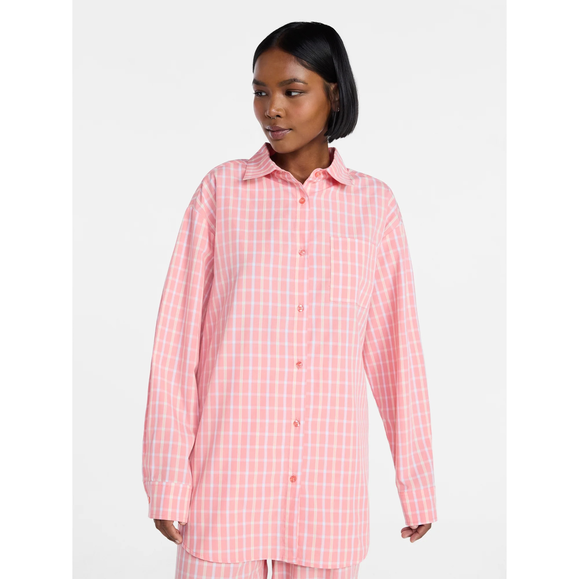 No Boundaries Sleepwear Button Shirt with Long Sleeves, Women's XS-XXL | Walmart (US)