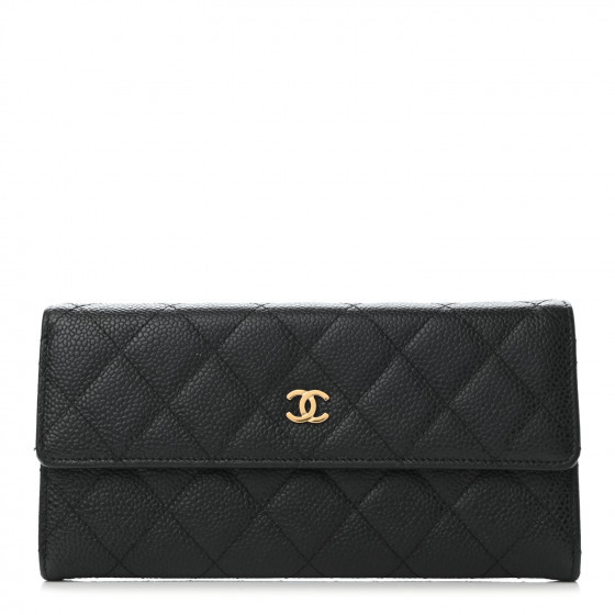 CHANEL Caviar Quilted Large Gusset Flap Wallet Black | Fashionphile