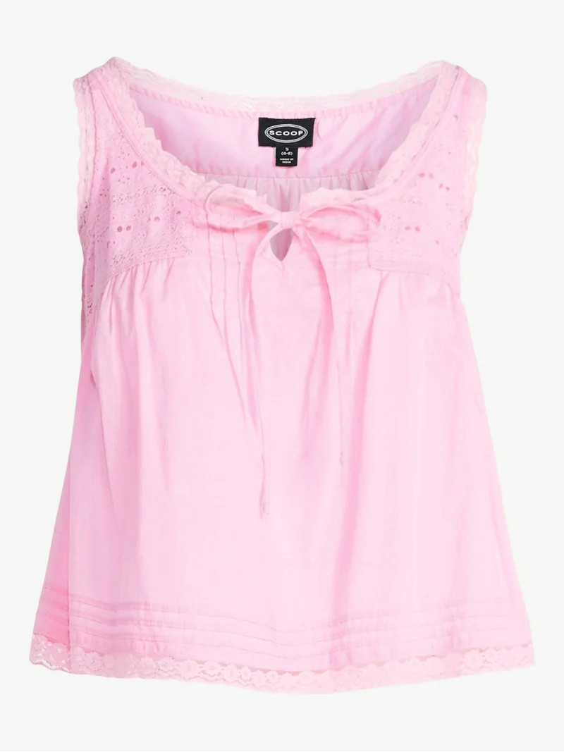 Scoop Women's and Women's Plus Flowy Cotton Tank Top with Lace Trim, Sizes XS-4X | Walmart (US)