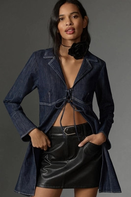 Pilcro Tie-Front Long-Sleeve Denim Mini Tunic Dress | Anthropologie (UK)