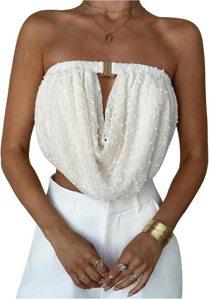 SweatyRocks Women's Draped Cowl Neck Tube Backless Going Out Crop Tops | Amazon (US)