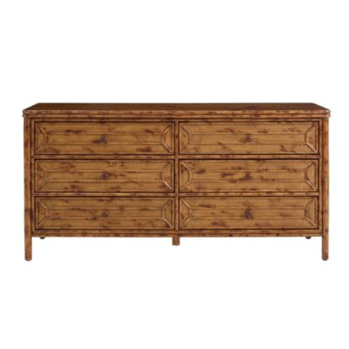 Newberry 6 Drawer Dresser with Fretwork & Tortoise Rattan Finish | Ballard Designs, Inc.