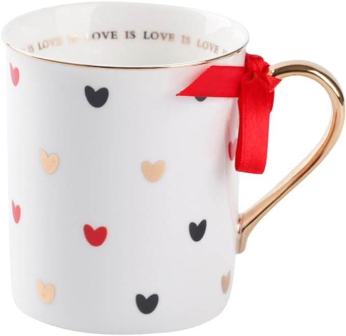 Love is Love Red Coffee Mug with Gold Handle & Hearts Decoration Ceramic Morning Cup Tea Cup 280m... | Amazon (US)