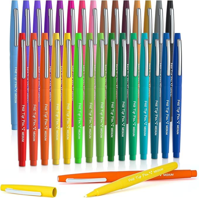 Lelix 30 Colors Felt Tip Pens, Medium Point Felt Pens, Assorted Colors Markers Pens For Journalin... | Amazon (US)