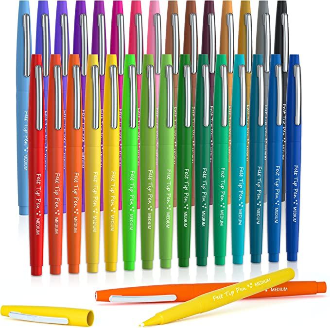 30 Colors Felt Tip Pens, Medium Point Felt Pens, Lelix Assorted Colors Markers Pens For Journalin... | Amazon (US)