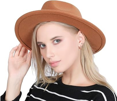 Lanzom Women Lady Retro Wide Brim Floppy Panama Hat Belt Buckle Wool Fedora Hat | Amazon (US)