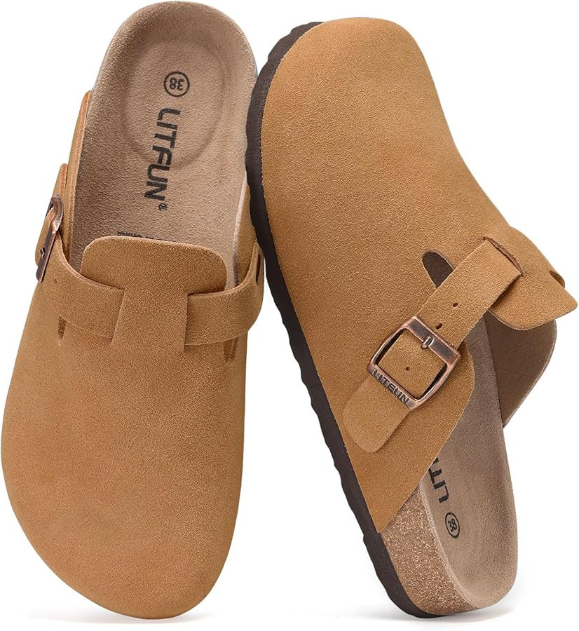 Litfun Women's Genuine Suede Clogs Soft Footbed Leather Potato Shoes Comfort Slip On Clogs with A... | Amazon (US)