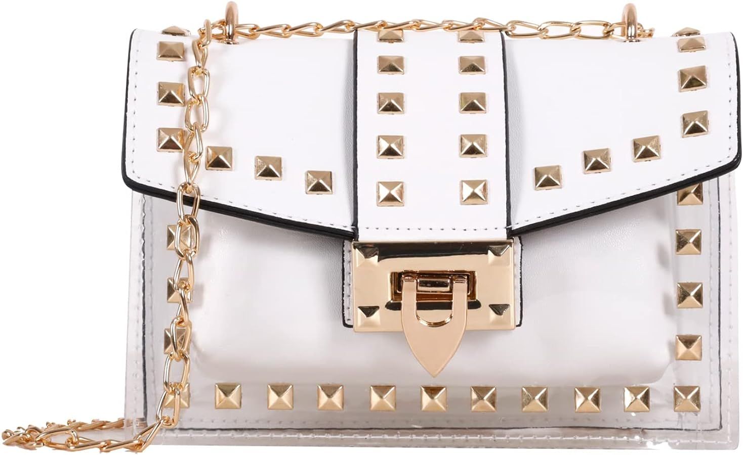 Amazon.com: Qiayime Purses and Handbags for Women Fashion PU Leather Chain Transparent Rivet Satc... | Amazon (US)