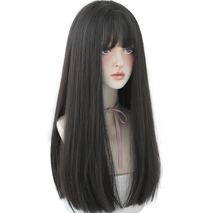 22 Inches long Hair Wig for Women Black Synthetic Hair Natural Long Straight Wig With Bangs Party... | Amazon (US)