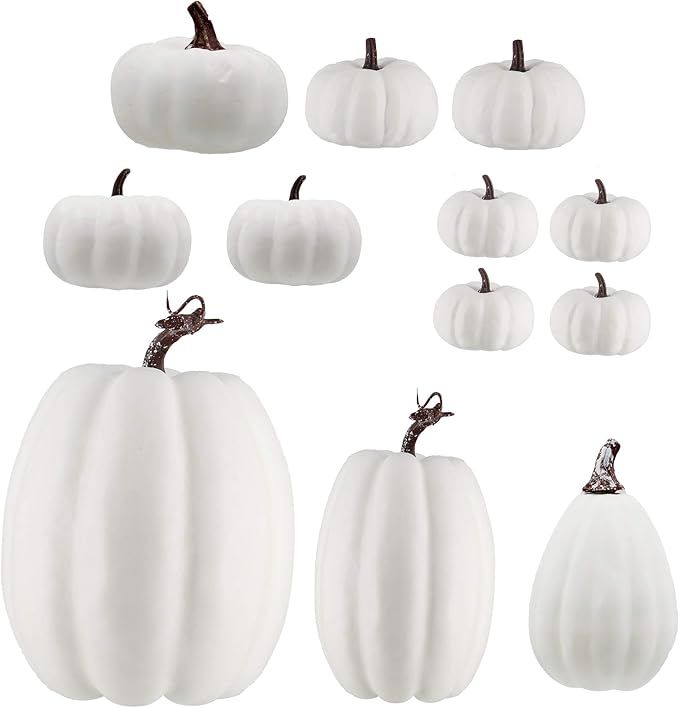 winemana 12 Pack Thanksgiving White Pumpkin Decorations, 6 Sizes Artificial Pumpkins Fall Autumn ... | Amazon (US)