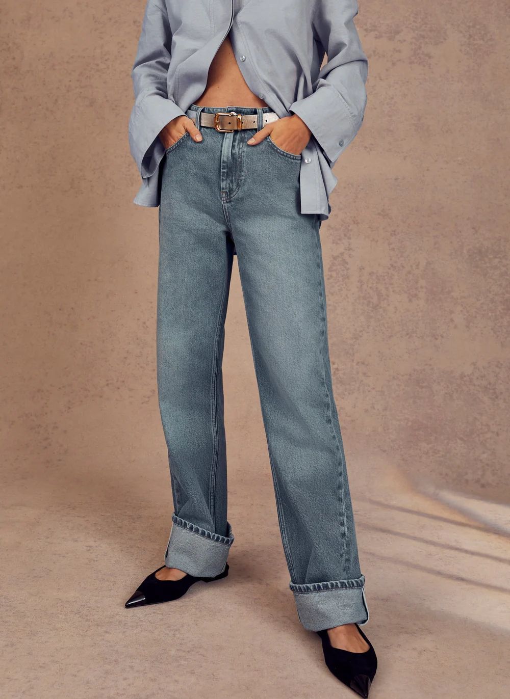 Indigo Turn Up Straight Jeans | Mint Velvet