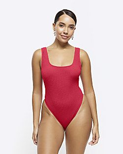Red crinkle Swimsuit | River Island (UK & IE)