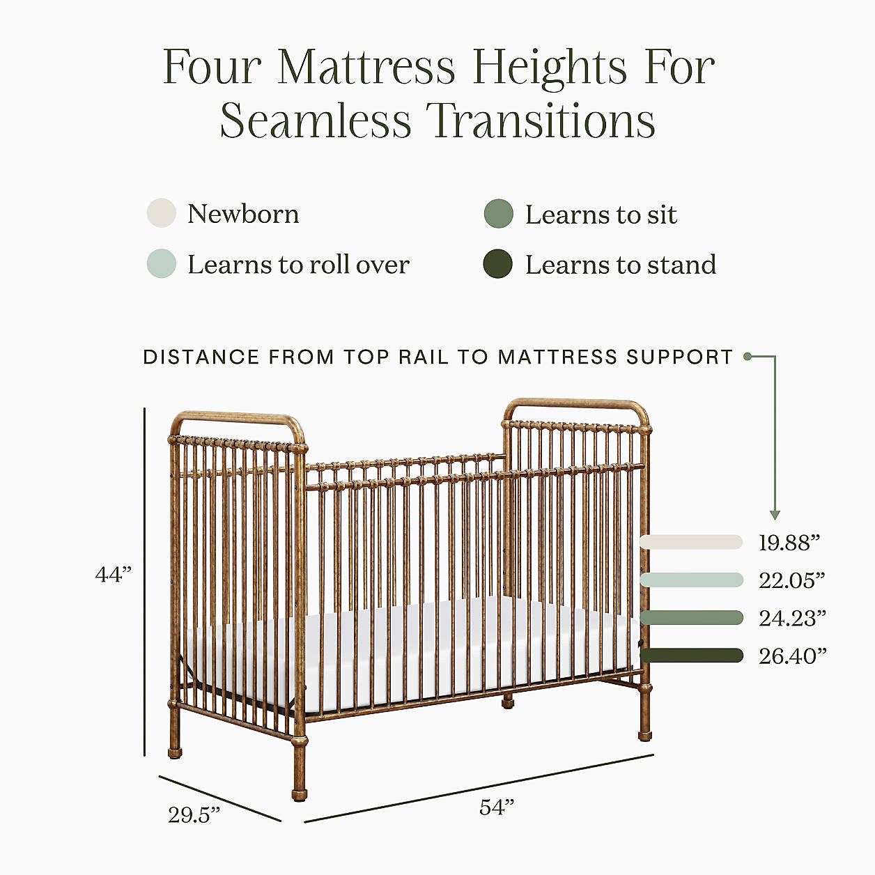 Namesake Abigail Vintage Gold Iron 3-in-1 Convertible Baby Crib | Crate & Kids | Crate & Barrel