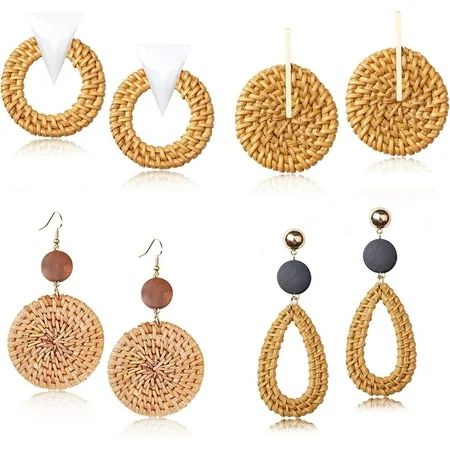 ZAQW Rattan Earrings for Women Girls Lightweight Geometric Statement Earrings Handmade Straw Wicker  | Walmart (US)