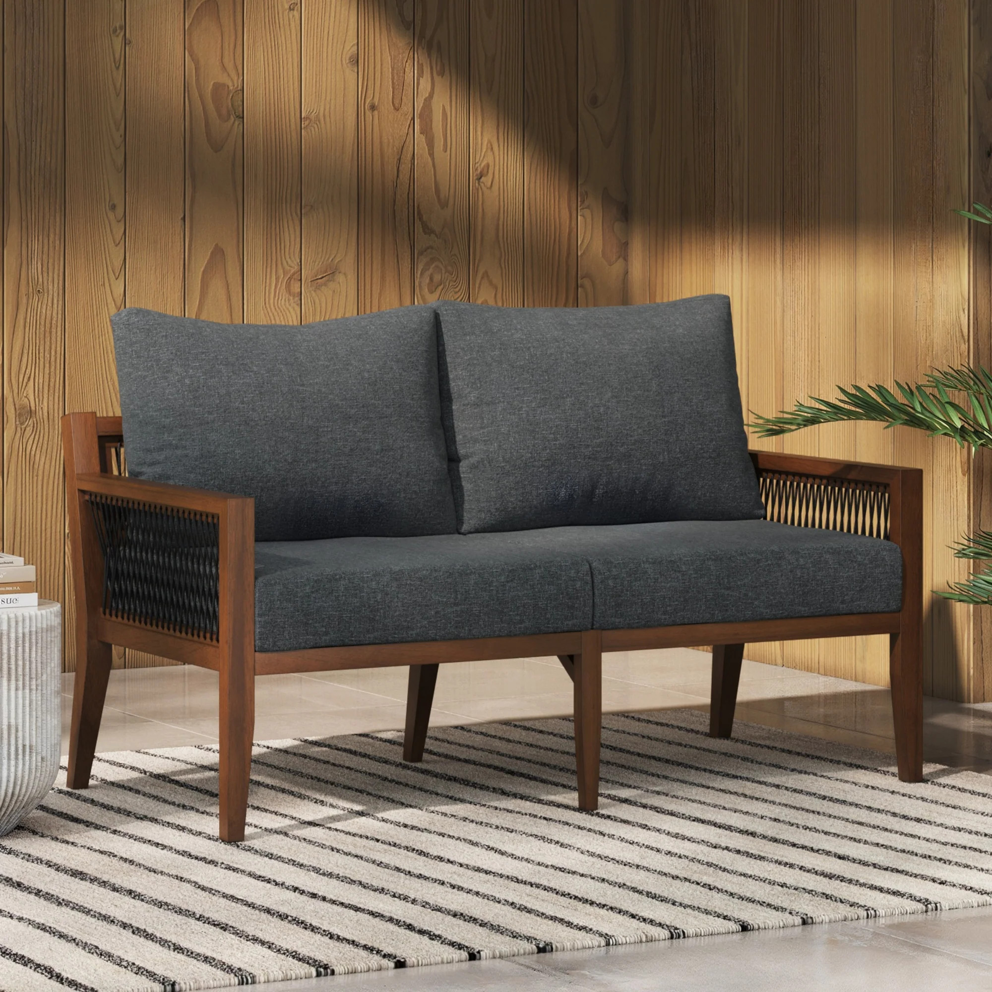 Outdoor Solid Wood Patio Sofa Dark Acacia | Nathan James
