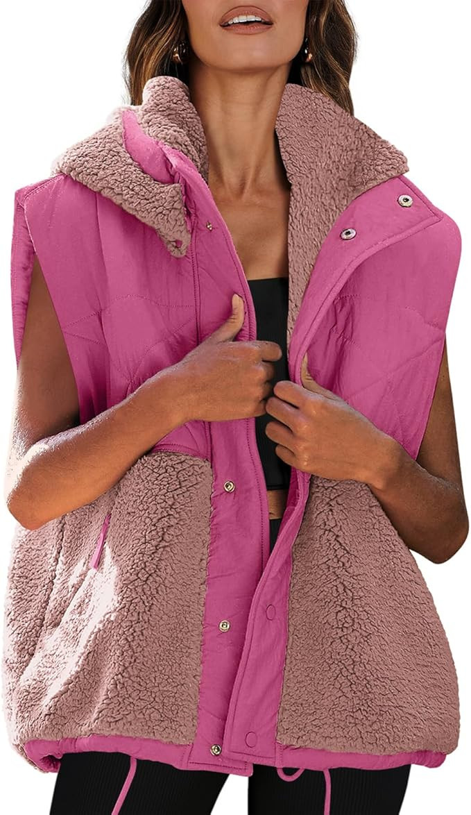 Nirovien Womens Oversized Quilted Vest Color Block Fleece Vest Button Down Padded Outwear Removea... | Amazon (US)