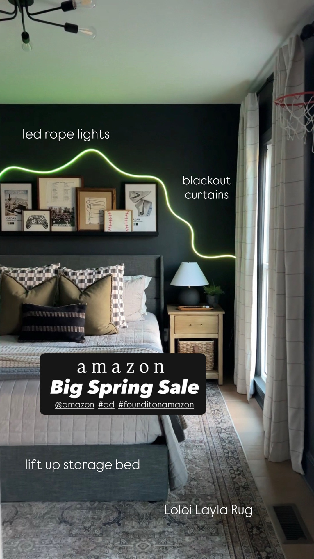 #ad #founditonamazon @amazon
Boys bedroom | teen boy room | tween boy room | Loloi Layla rug | led rope lights | blackout curtains | lift up storage bed 

#LTKKids #LTKHome #LTKSaleAlert
