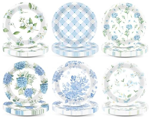 60Pcs Blue White Floral Paper Plates for Tea Party Decorations 7in Vintage Floral Party Dessert Plates Disposable Tableware Dinnerware Set for Bridal Wedding Baby Shower Garden Themed Party Supplies | Amazon (US)