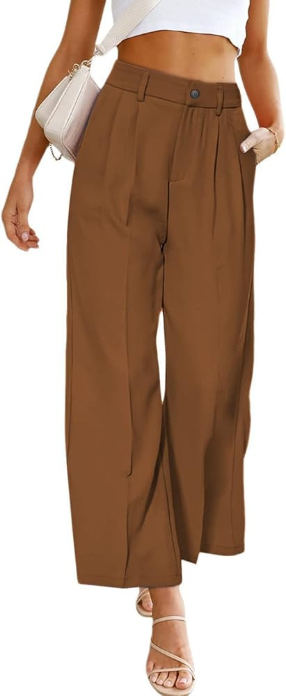 chouyatou Women's Elastic High Waisted Dress Pants Business Casual Work Pants Cropped Trousers | Amazon (US)