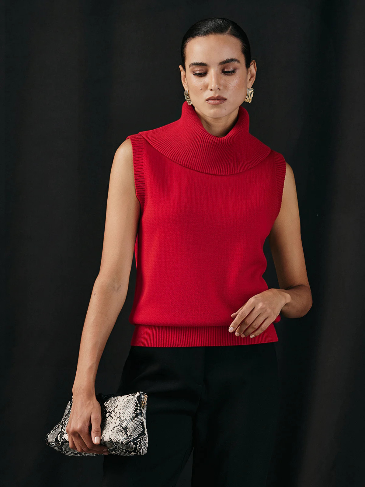 Turtleneck Sleeveless Knit Vest | Commense