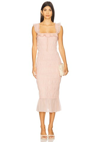 Tularosa x Yhasmina Ferrara Esmie Midi Dress in Light Pink from Revolve.com | Revolve Clothing (Global)