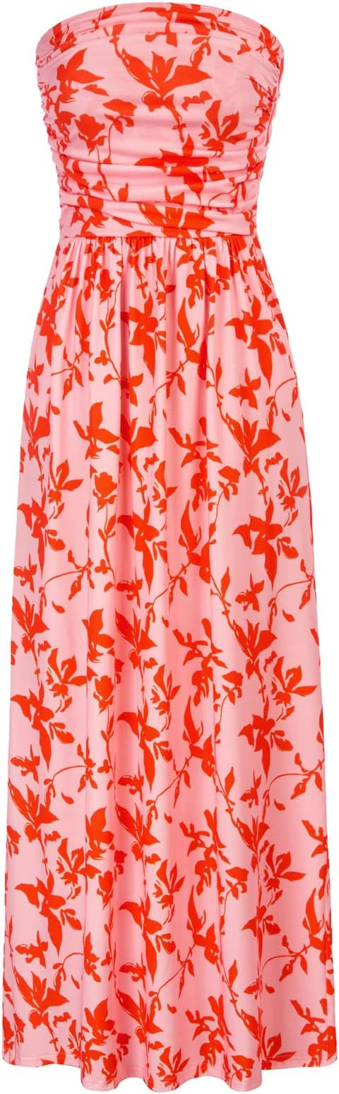 GRACE KARIN Women Strapless Dress Casual Loose Ruched Long Maxi Dress with Pockets | Amazon (US)