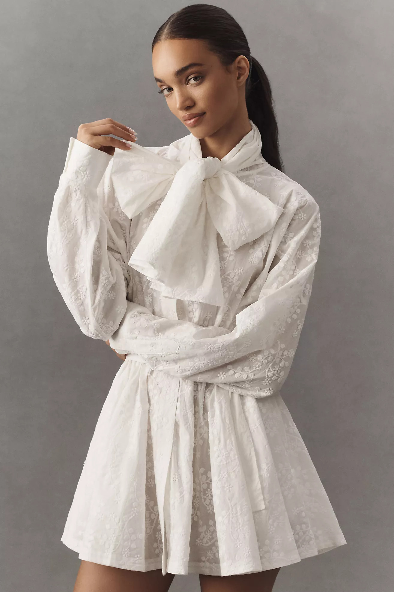 Norma Kamali Long-Sleeve Oversized Bow-Neck Mini Shirt Dress | Anthropologie (US)