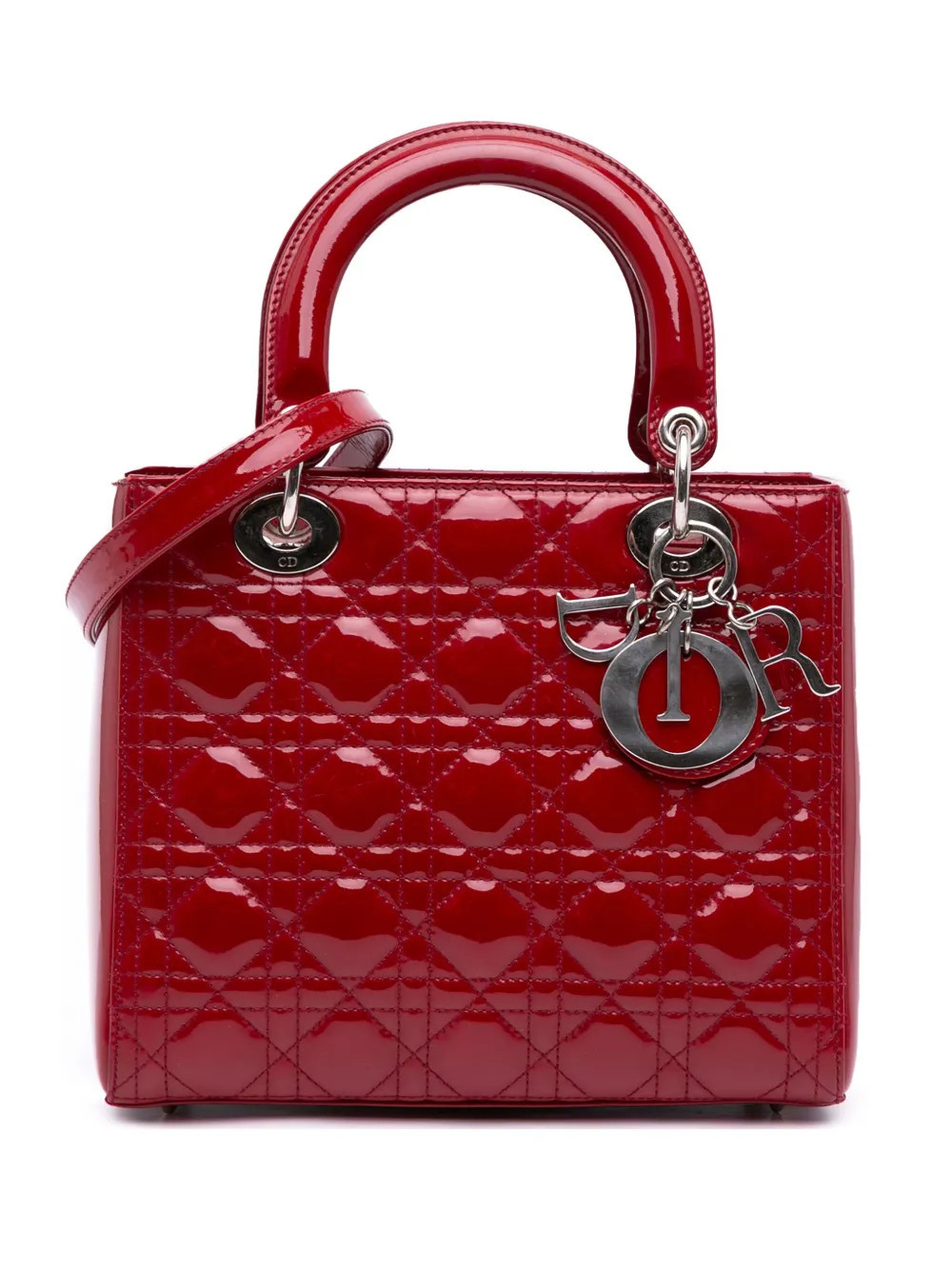 Christian Dior Pre-Owned 2013 Medium Patent Cannage Lady Dior satchel - Red | Farfetch Global