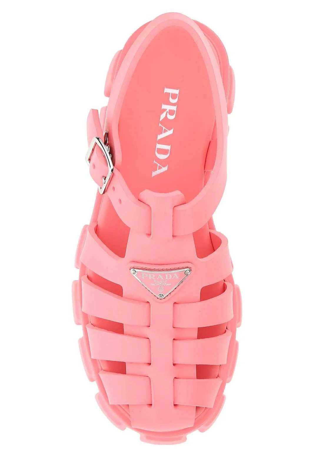 Prada Foam Logo Patch Round Toe Sandals | Cettire Global