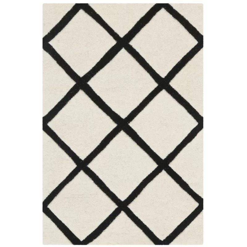 Deedie Geometric Handmade Tufted Wool Area Rug in Ivory/Black | Wayfair North America