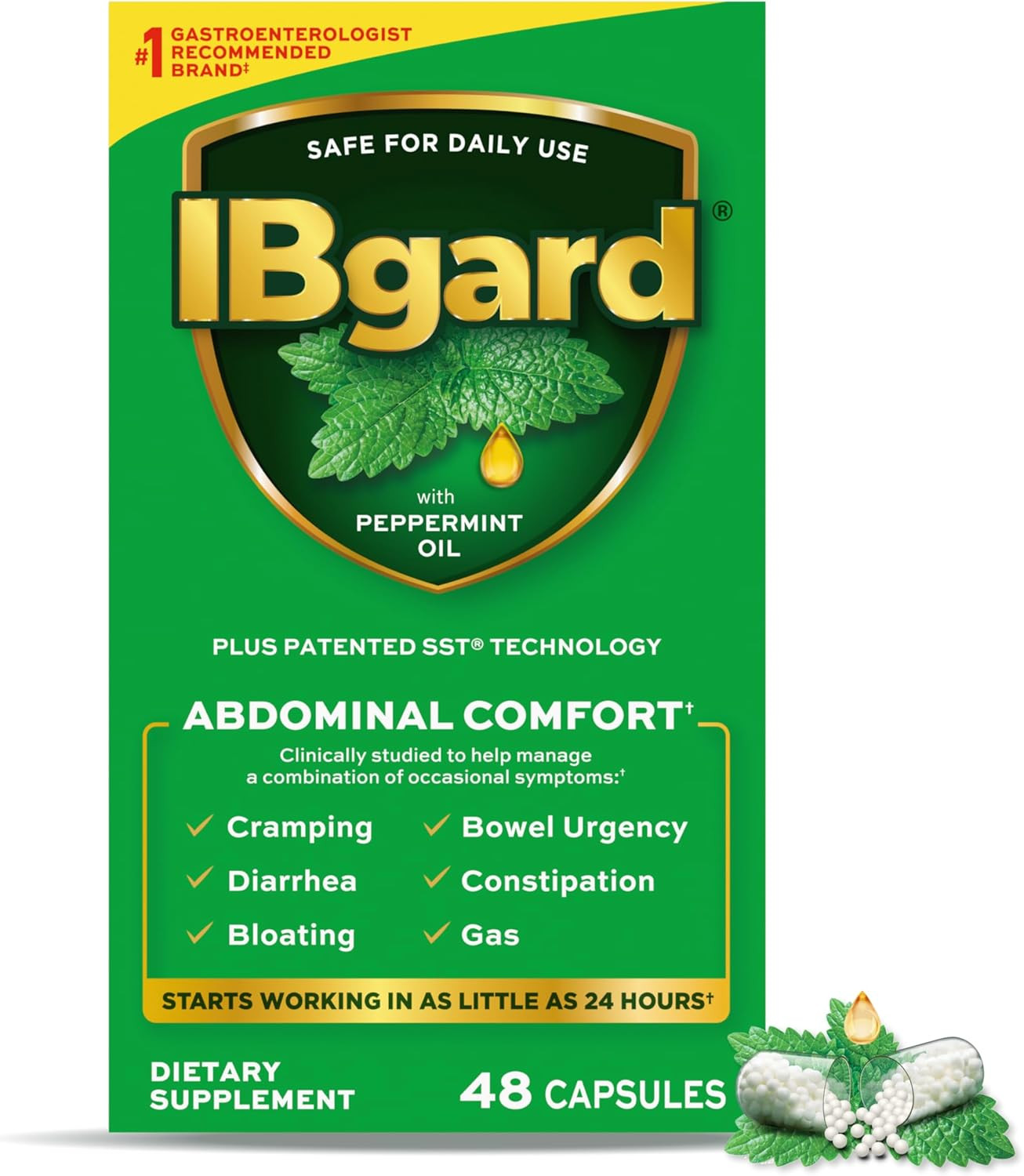 IBgard Gut Health Supplement, Peppermint Oil Capsules for Abdominal Comfort, 48 Capsules | Amazon (US)