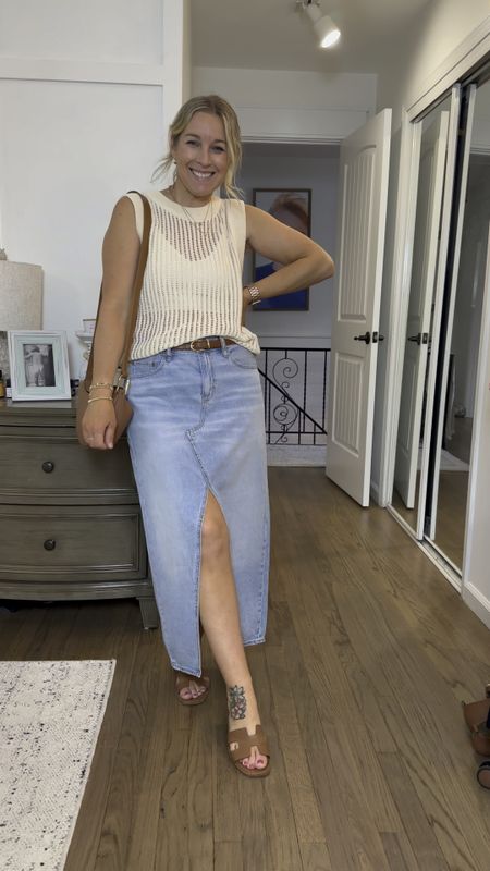Some ideas on how to style this denim skirt!! I’m in all small tops and a size 8 skirt. I’m 5’3. Use code emmagraceblog20 on the huaraches 🤍 I got my true size 8  

#LTKsalealert #LTKmidsize #LTKstyletip