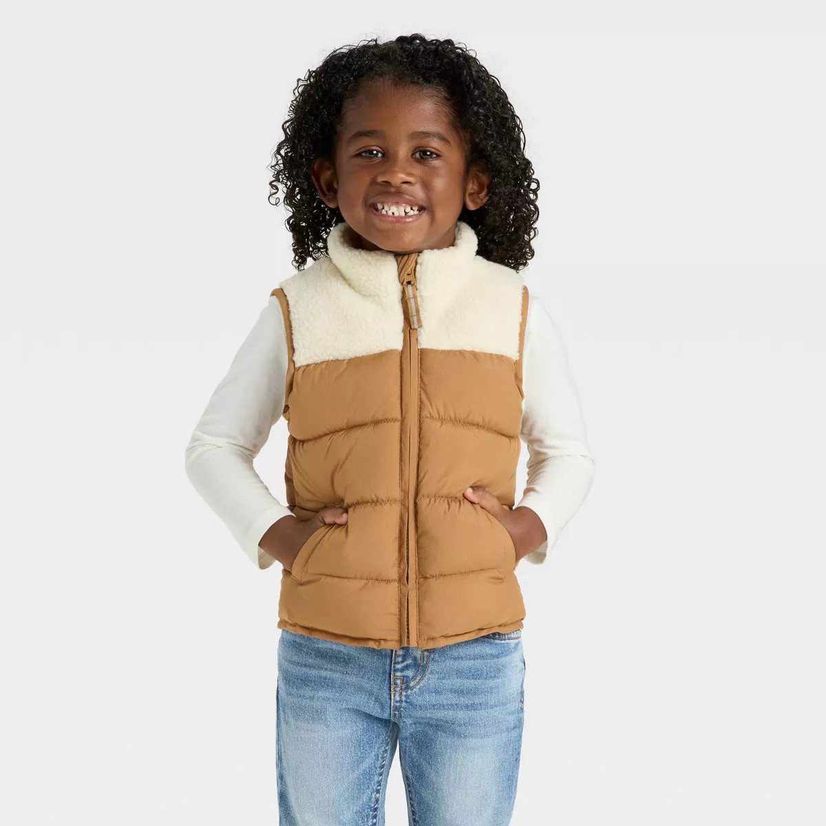 Baby Boys' Dressy Faux Shearling Puffer Vest - Cat & Jack™ Brown 12M | Target