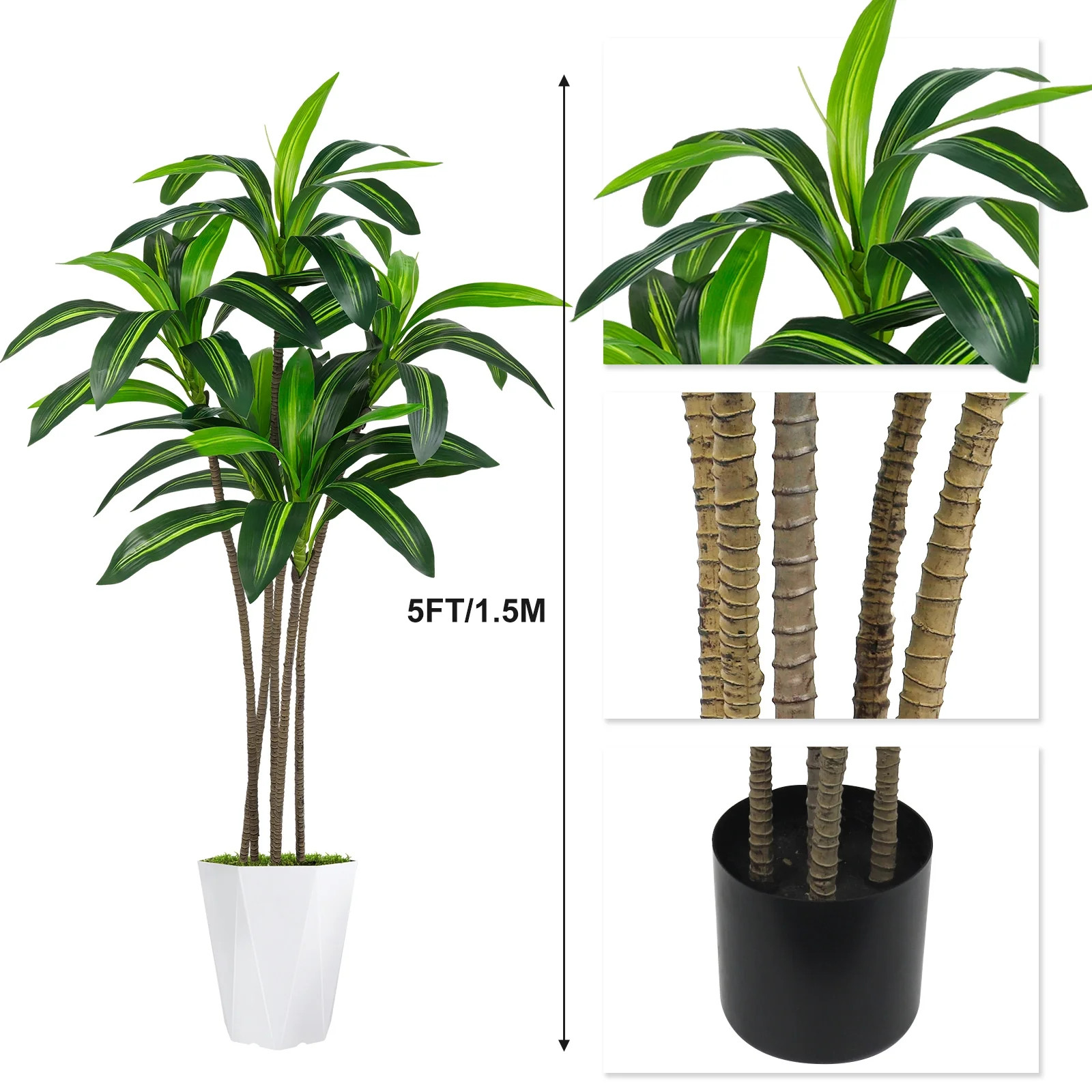 Scidweet Artificial Dracaena Tree, 5 ft Tall Fake Plants with 9'' White Taper Plant Container for... | Walmart (US)