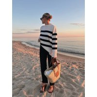 100% Merino Wool Oversized Crew Neck Striped Sweater | Capsule Wardrobe Must Have | Etsy (US)