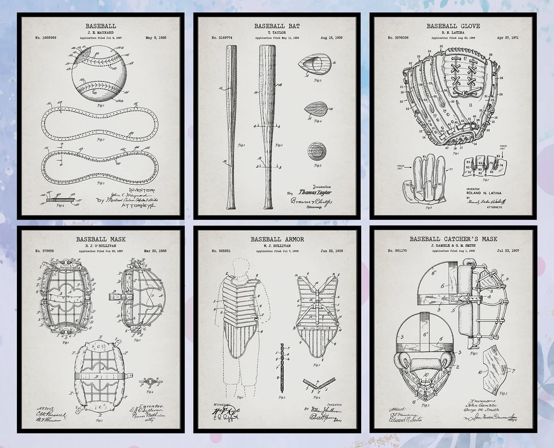 Set of 6 Vintage Baseball Patent Print. Baseball Wall Art. - Etsy | Etsy (US)