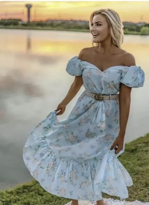 Love Shack Fancy X Target Estelle WMNS Blue Floral Dress Puff Sleeves NEW Sz 12 | eBay US