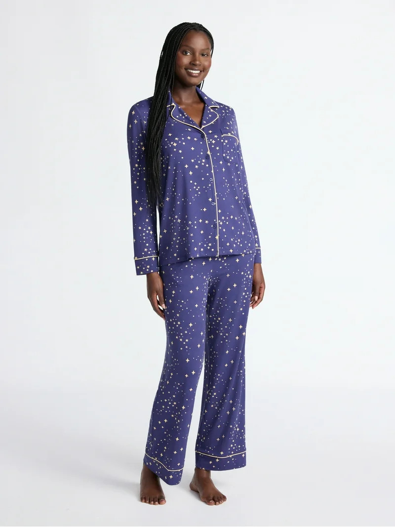 Joyspun Women’s Dreamy Soft Collection Long Sleeve Top and Pants Pajama Set, Sizes XS-4X | Walmart (US)