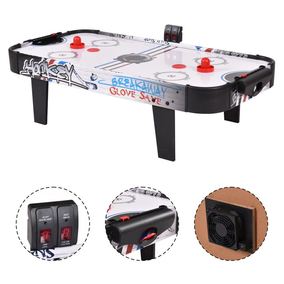 Costway 42''Air Powered Hockey Table Game Room Indoor Sport Electronic Scoring 2 Pushers | Walmart (US)