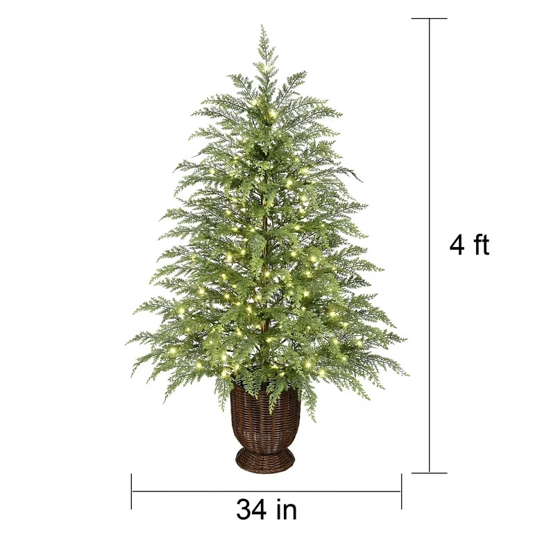My Texas House 4' Pre-Lit Cypress Green Artificial Christmas Tree with 100 Warm White Twinkle LED... | Walmart (US)