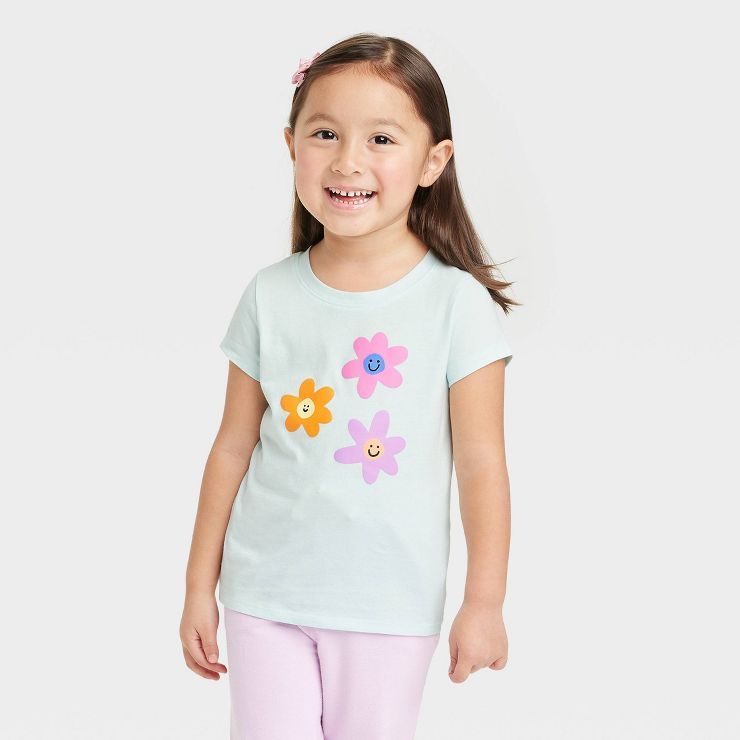 Toddler Girls' Floral Short Sleeve T-Shirt - Cat & Jack™ Light Blue | Target
