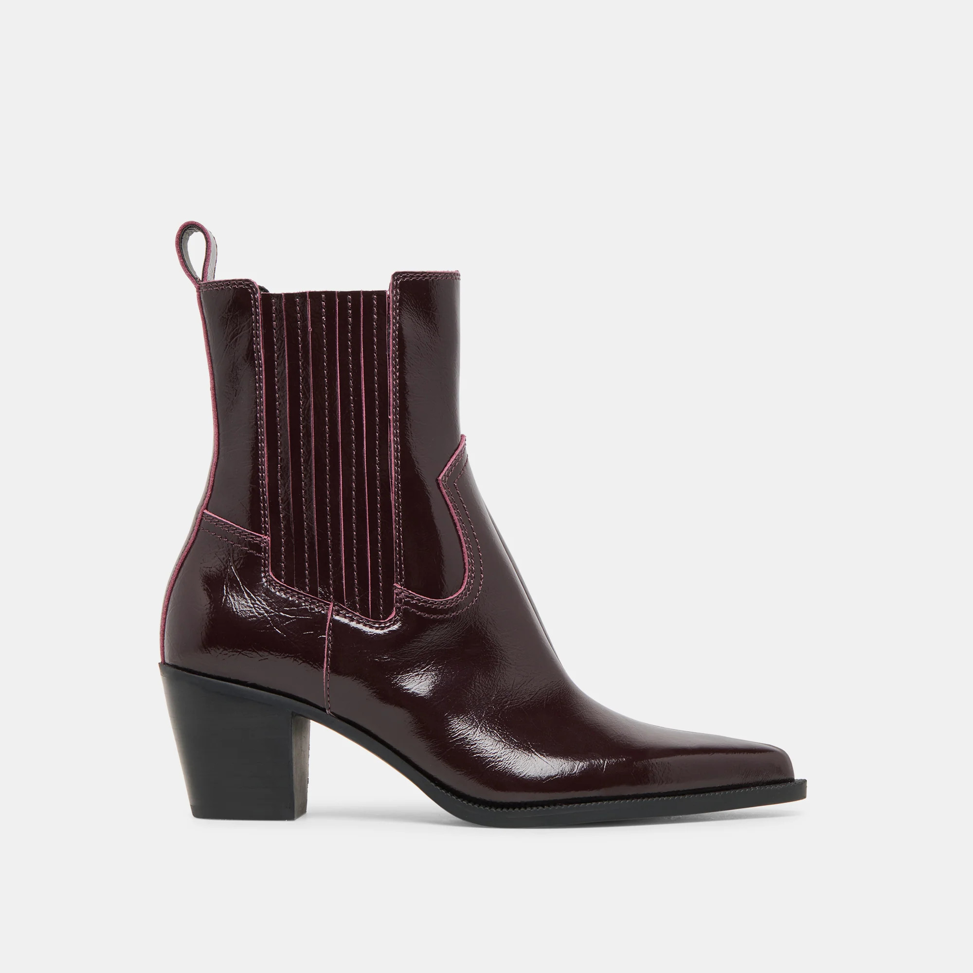 Slim Booties Mulberry Crinkle Patent | DolceVita.com
