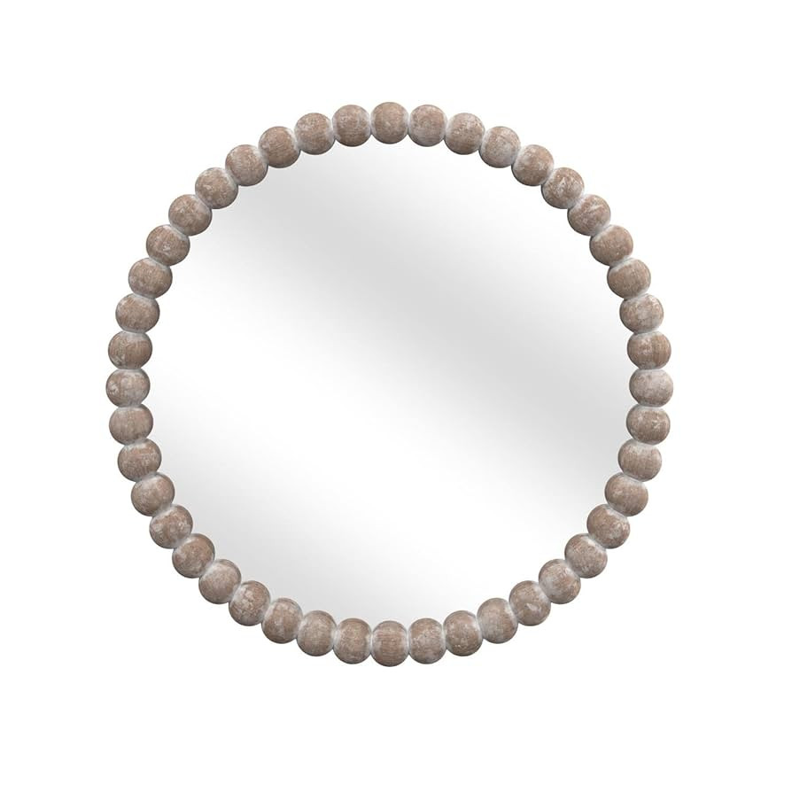 Bassett Mirror Zeena 30" Round Beaded Wood Frame Accent Mirror in White Washed | Amazon (US)