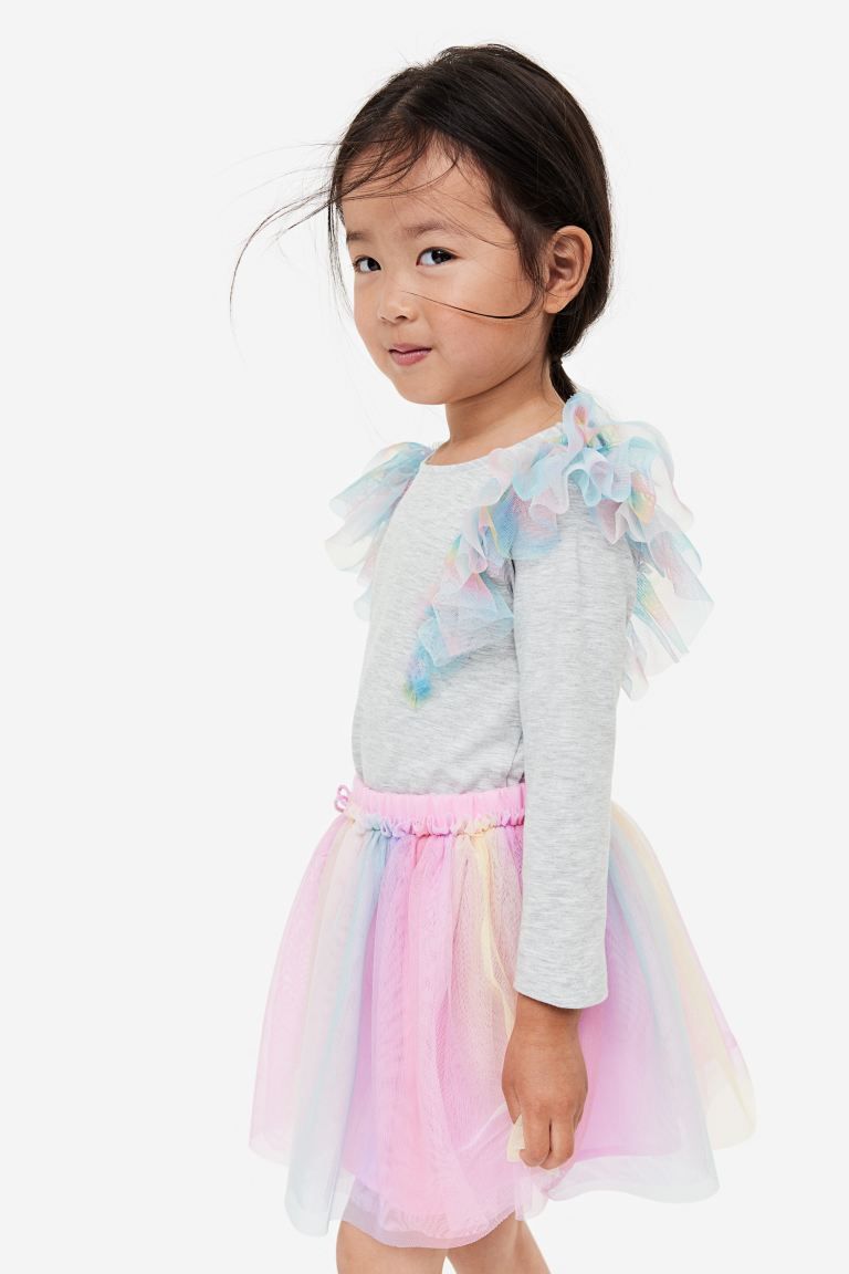 Ruffle-trimmed Top - Light gray melange - Kids | H&M US | H&M (US + CA)