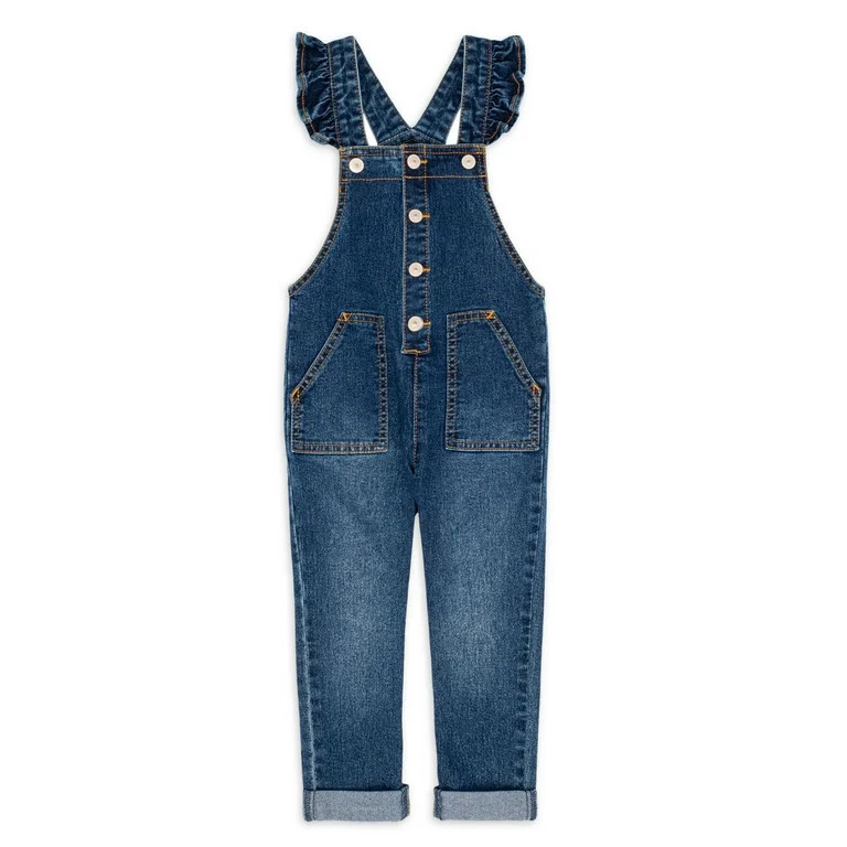 Wonder Nation Baby and Toddler Girls Overall with Flutter Sleeves, Sizes 12M - 5T | Walmart (US)